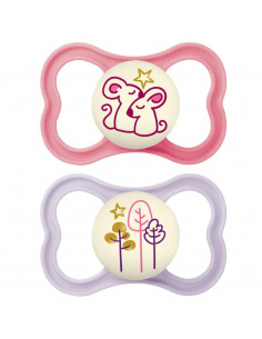 MAM AIR CHUPETE DE SILICONA NIGHT ROSA 6+m 2 UNIDADES