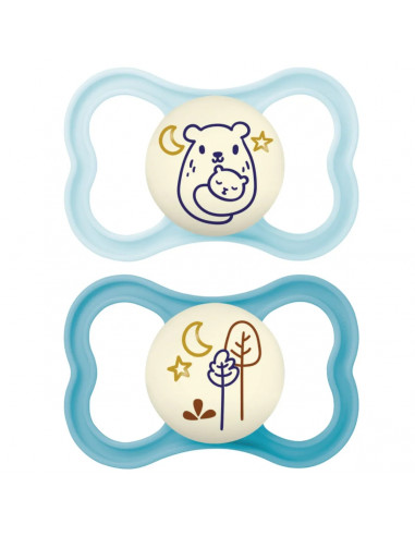 MAM AIR CHUPETE DE SILICONA NIGHT AZUL 6+m 2 UNIDADES
