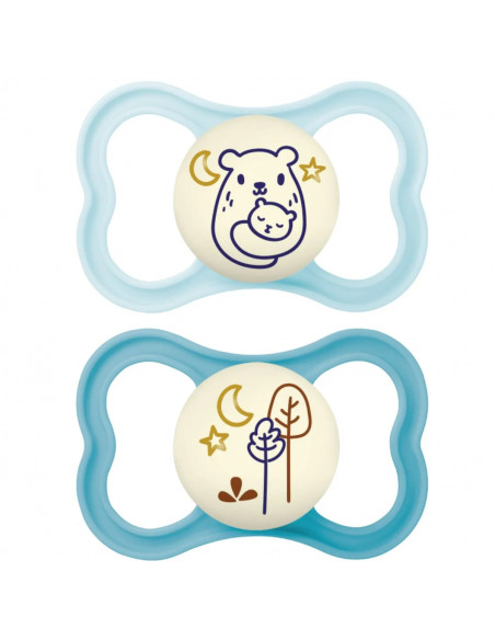 MAM AIR CHUPETE DE SILICONA NIGHT AZUL 6+m 2 UNIDADES