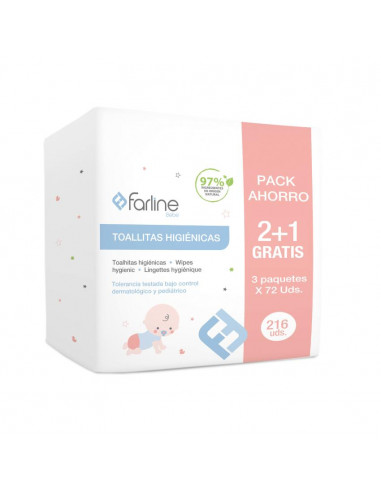 FARLINE BEBE PACK TOALLITAS HIGIENICAS 3 PAQUETES DE 72 UNIDADES