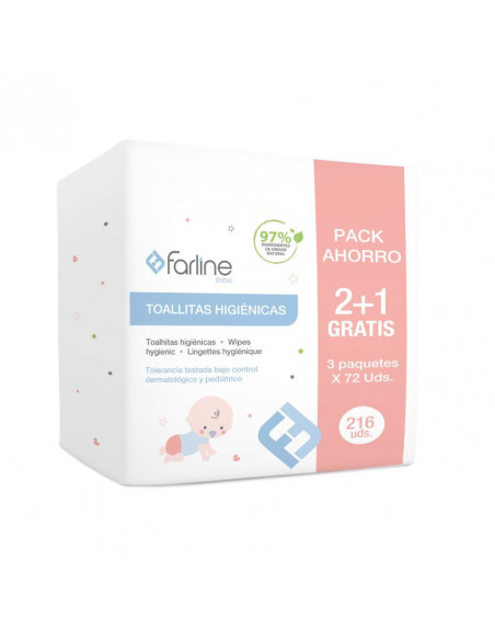 FARLINE BEBE PACK TOALLITAS HIGIENICAS 3 PAQUETES DE 72 UNIDADES