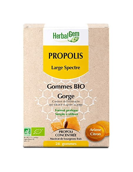 HERBALGEM PROPÓLEO AMPLIO ESPECTRO CARAMELOS BIO GARGANTA 24 CARAMELOS SABOR LIMÓN