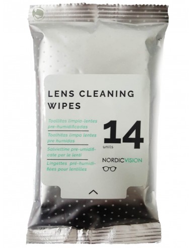 NORDIC VISION LENS CLEANING WIPES TOALLITAS LIMPIA-LENTES 14 UNIDADES